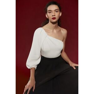 G. Label by Goop Celina One-Shoulder Puff Sleeve Top in Ivory
